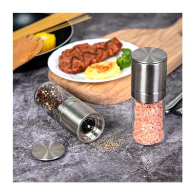 China Wholesale Viable And Salt Premium Manual Pepper Grinder Glass Body With Stainless Steel Adjustable Ceramic Spice Grinder for sale