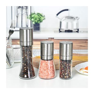 China Wholesale Viable Grinder Ceramic Core Ring Stainless Steel Manual Salt and Pepper Grinder with 110ml Glass Jar for Black Pepper for sale