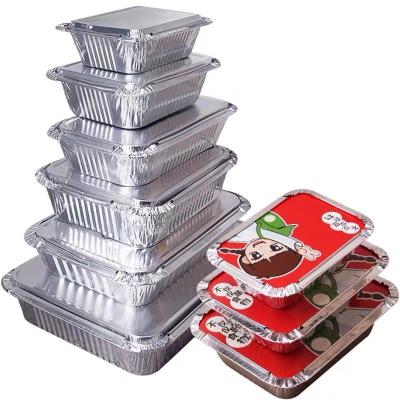 China 50PCS Food Foil Trays GRILL Disposable BBQ Mat Food Container Baking Pan with Lids for sale