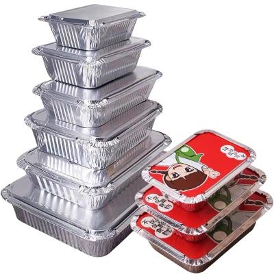 China Tray Easy Takeaway Food Packaging Aluminum Foil Square Food Container Aluminum Foil Tray With PP/PE/Alum Cover Lid for sale