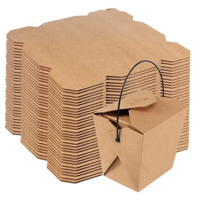 China Recyclable Disposable Take Away Kraft Paper Noodle Box With Handle for sale