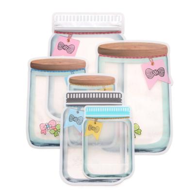 China Custom Shaped Waterproof Seal Mason Jar Bottles Bags Nuts Fresh Reusable Candy Cookie Snacks Recyclable Squeeze Food Storage Pouch for sale