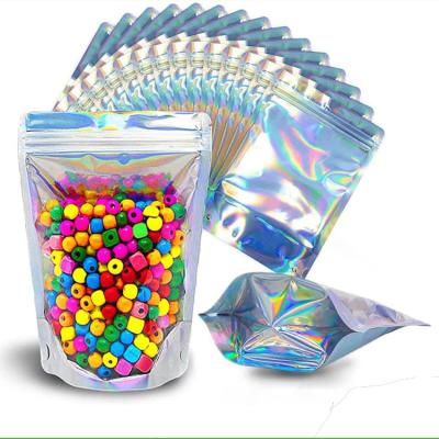 China Recyclable Custom Resealable Transparent Hologram Zipper Lock Cosmetic Candy Make Up Holographic Packaging Bag Mylar Holder Up Pouch for sale