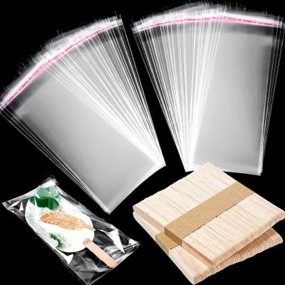 China Recyclable Custom Self Adhesive Ice Cream Lolly Plastic Cellophane Bag Diy Ice Cream Wrappers With Labels And Wooden Stick for sale