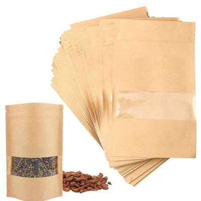 China Custom Recyclable New Product Brown Kraft Paper Food Packaging Holder Up Pouches Zip Lock Bags With Clear Window for sale