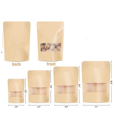 China New Product Recyclable Brown Kraft Window White Aluminum Foil Paper Bag Zip Lock Stand Up Pouches Nuts Snacks Packaging for sale