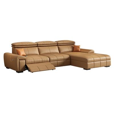 China Convertible First Layer Whip Electric Multifunctional Leather Sofa Three-Seat Combination Corner Sofa With Storage for sale