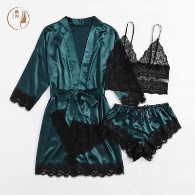 China Customized LOGO Women Underwear Lace Satin Sling Breathable Plus Size Pajamas Set Wholesale for sale