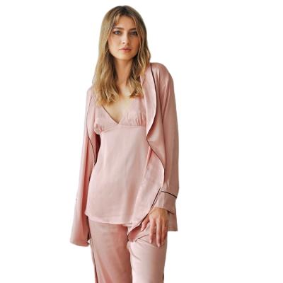 China Women's Breathable Long Sleeve Jacket Camisole Pants Simple Rose Honeymoon Home Pajamas Set for sale