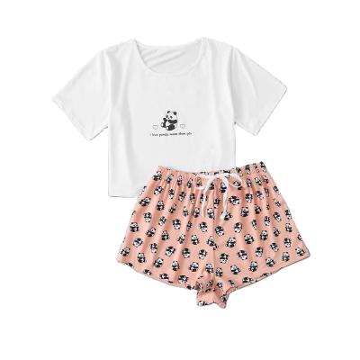 China Breathable Home Service Panda Print Cropped Short Sleeve Top And Shorts Pajamas Two Piece Set for sale