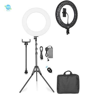 China Adjustable 18 inch tik tok ringlight beauty shine 3200k-5500k make up youtube makeup selfie ring light with portable tripod bag for sale