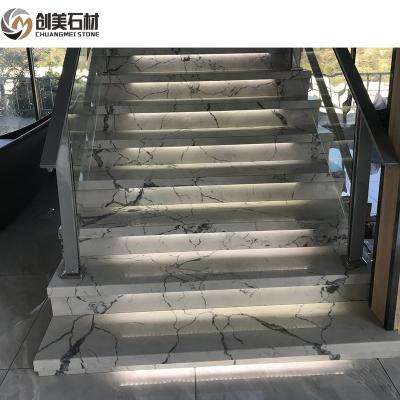 China Scratch Resistance / Yunfu Factory High Temperature Resistance Artificial White Calacatta Quartz Slab Price Reduction To Sized For Stairs for sale