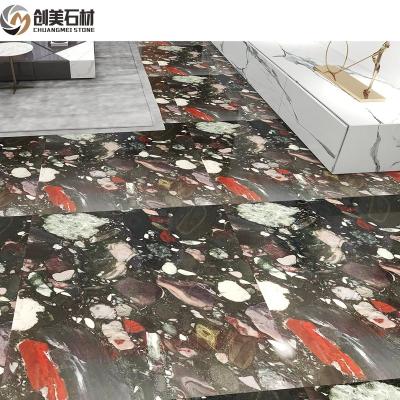 China Modern Hot Sale Black And Color Crystal Fossil Marble Natural Slab For Building Flooring for sale