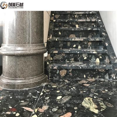 China Wholesale Modern Mine Natural Indian Black Fossil Marble Slab For Stairs Design for sale