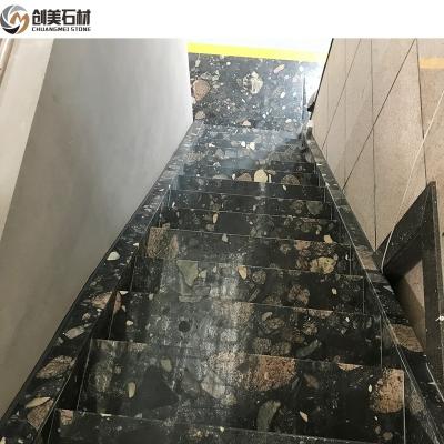 China Modern Natural Fossil Black Marble Slabs Interior Design Stone For Stairs Tiles for sale