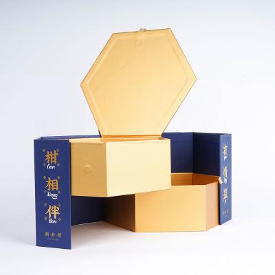 China Recyclable Wholesale Custom Printed Gift Box with Octagonal Lid and Bottom Set of Box and Tote Bag Paper Gift Box for sale