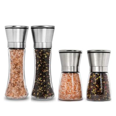 China 2021 Viable Traditional Design Kitchen Spice Gravity Rock Bottle 2 in 1 Metal Salt and Pepper Grinder for sale