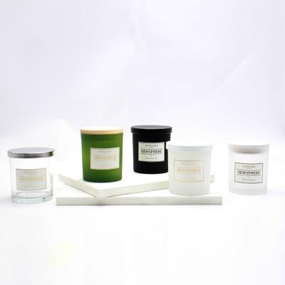 China High Quality Home Decoration 8oz Frost Matte Luxury Empty Clear Candle Jars With Wooden Silver Color Lid And Box for sale