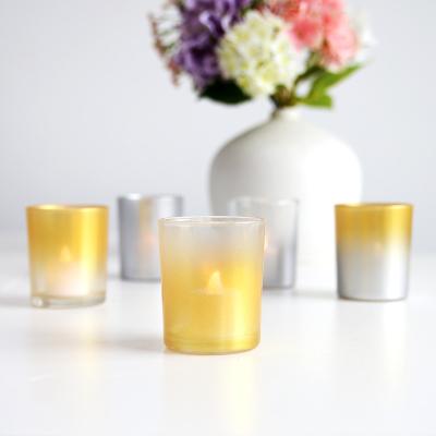 China Home Decoration Golden Tealight Candle Holder Set Round Glass Candle Holder for sale