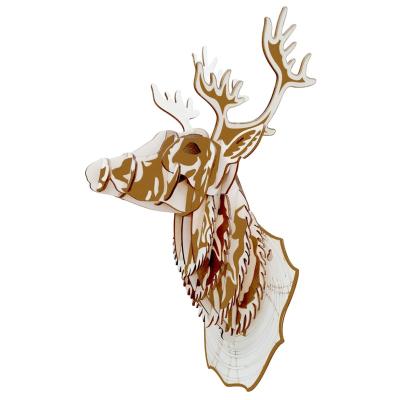 China DIY TOY Factory Supply Laser Cutting Processing Wooden Deer Head 3D Puzzle Craft Toy for sale