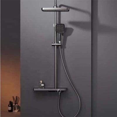 China With Gray Shower Set Household Black Chrome Bathroom Bath Shower Head Copper Gun Sliding Bar Supercharged Rainfall Shower for sale