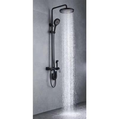 China With Sliding Bar Black Shower Head Set Household Bathroom Copper Rainfall Shower Bathroom Booster With Spray Gun Bathroom Nozzle for sale