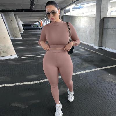 China S062449A Good Quality Women Breathable Custom Workout Sets Yoga Equipment Solid Bodycon Sets 2 Pieces Set Women Long Sleeve for sale