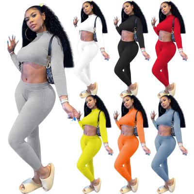 China Breathable NK182 Solid Color 2 Piece Panties Set Women Crop Top Bodycon 2020 Women's Sports Drop 2 Piece Sets for sale