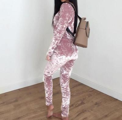 China Women Custom Anti-UV Cheap Pink Velvet cz38047w-1# Tracksuit Cropped Jogger 7 Colors 2 Pieces Set for sale