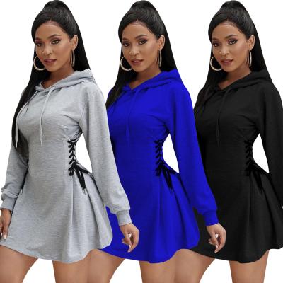 China D8226 Solid Color Breathable Hoodies Women Dresses High Quality Girls Dresses Long Sleeve Dress Women Ladies Autumn Casual Drop for sale