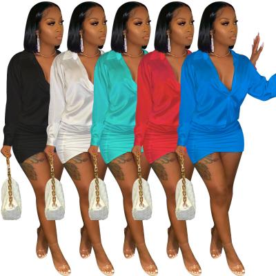 China A8102 agent drop breathable dropshipping shirt dresses women bodycon solid color dress 2021 fashion long sleeve mini dress for sale