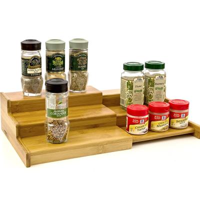 China Sustainable Expandable Bamboo Spice Rack 3-Tier Stage Shelf Cabinet Organizer for sale