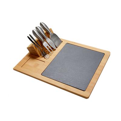 China Sustainable bamboo cheese board set, cheese board with SLATE board and tool holder, including cheese knife for sale