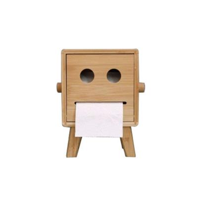 China Creative Viable Style Bamboo Bathroom Robot Holder Toilet Paper Smiling Face Tissue Box for sale