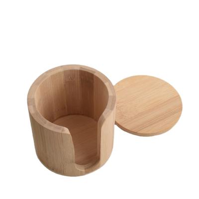 China Sustainable Hot Selling Bamboo Tub With A Lid To Hold Cotton Pads Storage Box With Cover, Storage Box Wooden Combination Desktop Storage for sale