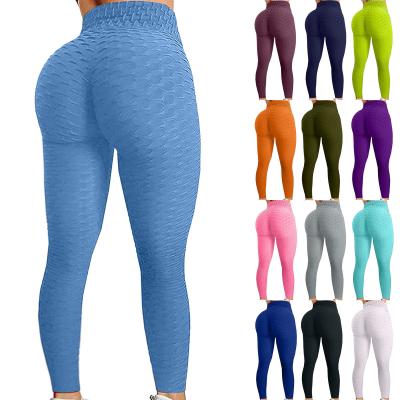 China Tiktok Peach Breathable Bubble Pants High Waist Butt Fitness Leggings Jacquard Fabric Women Workout Push Up Leggings for sale