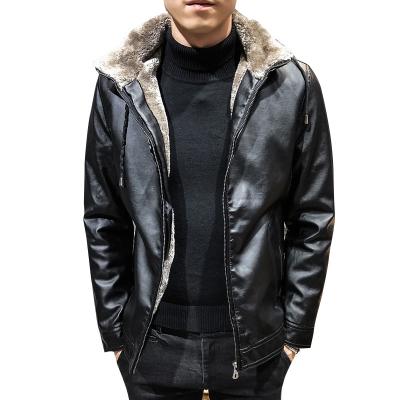 China Plus Size Waterproof Men's PU Fleece Coat Hoodies Leather Jackets Winter Thick Windproof Faux Leather Jacket for sale