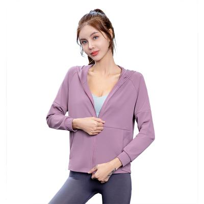 China Breathable yoga sports coat new zipper female casual hooded cardigan long sleeve autumn winter running fitness clothes for sale