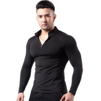 China Men's Breathable Trend Collar Tights Tops Sweat Running Gym Training Tracksuits T-shirts for sale