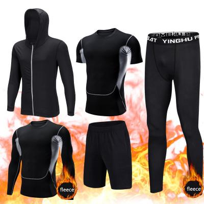 China Autumn Fleece Men's Breathable Gym Wear Set Fitness Apparel Sports Suit Five Piece Hooded Basketball Running Training Wear for sale