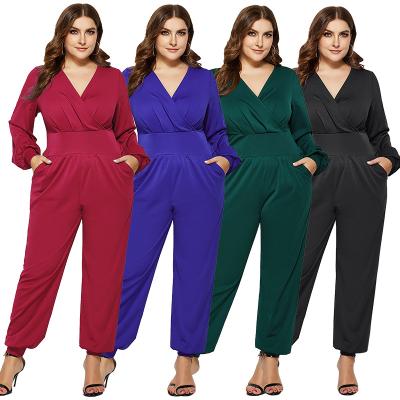 China Waterproof Rompers Long Sheath Ladies Loose Front V Neckline Formal Suits Plus Size Women Clothing One Piece Jumpsuit for sale