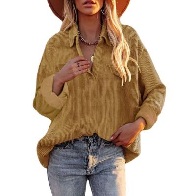 China Women 2021 Loose QUICK DRY Amazon Button Shirt Fashion Tops Autumn Winter Contrast Color Corduroy Breasted for sale