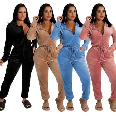 China Breathable Zipper Velor Velor Tracksuits One Piece Set Women Jogging Sportswear Velor Suit for sale