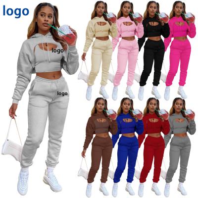 China New Wholesale Women's Logo Sweat Suit Hoodies Casual Tracksuit QUICK DRY 2 Piece Set Women Hoodies And Jogging Jumping Jogger Suit for sale