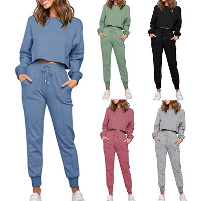 China QUICK DRY Autumn Women Sports Two Piece Set Clothing Set 2 Pieces Set For Women Solid Top Pants Two Piece Set for sale