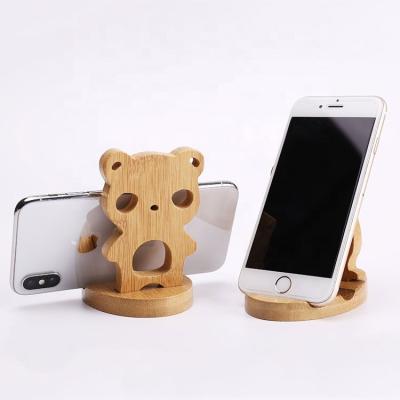 China Bamboo Wooden Stand Mobile Phone Work Cartoon iPad Stand Creative Office Desktop Eco-friendly Basic Beautiful for sale