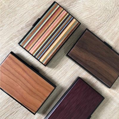 China Wooden Card Box Business Paper Card Case Credit Card Case Metal Bank Credit Card Case Walnut Creative Eco-Friendly Storage Box for sale