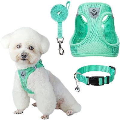 China Durable Reflective Oxford Pet Chest Back Forming Soft Adjustable Harness Leash Collar And Vest Dog Set for sale