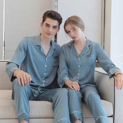 China 2022 New Arrivals QUICK DRY Ice Solid Luxury Silk Satin Pajamas Couples Nightwear Family Sleepwear Sets for Women and Men for sale