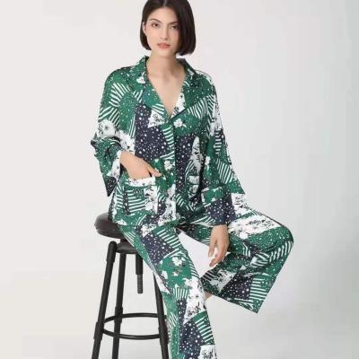 China New arrivals floral silk pajamas sleepwear wholesale ice satin luxury QUICK DRY pajamas for women plus size nightgowns for sale